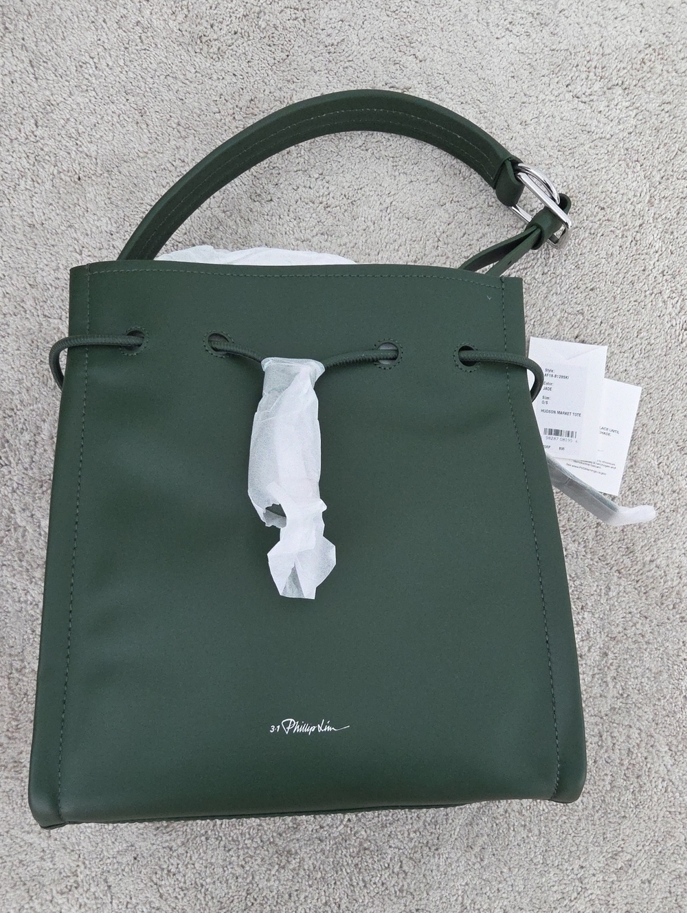 3.1 Phillip Lim Forest Green Leather Drawstring Tote Bag NWT